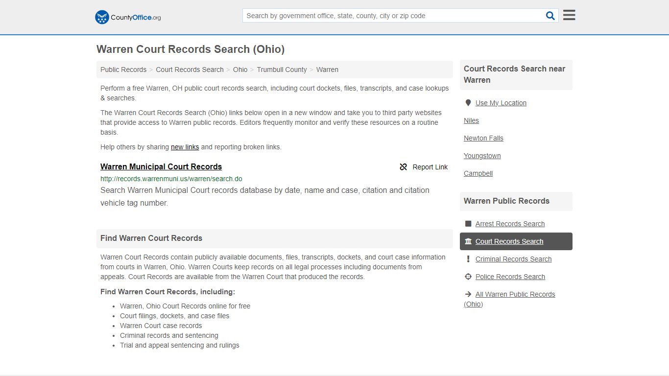 Warren Court Records Search (Ohio) - County Office